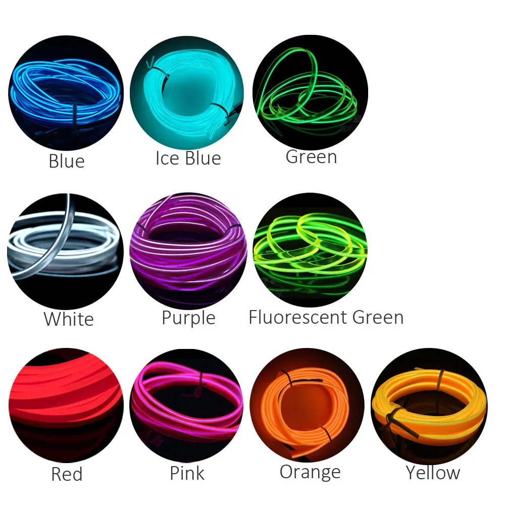 1M 2M 3M 5M EL Wire LED Neon Light 3V 5V 12V EL Rope Tube LED Strip with Inverter for Car Party Bike Decor Decoration Lighting
