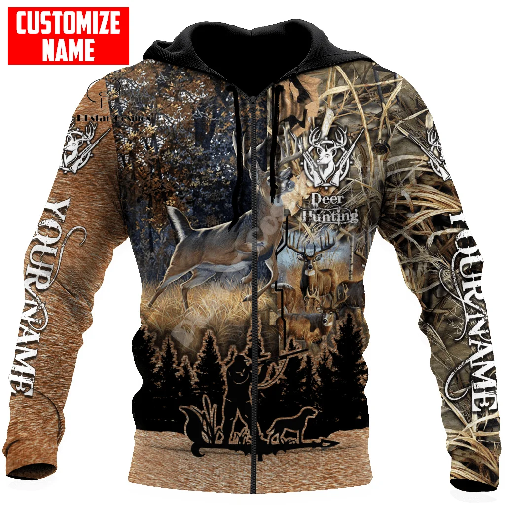 Custom Name Deer Hunting Camo Hunter Graffiti Tattoo Vintage Retro Streetwear 3DPrint Harajuku Pullover Casual Jacket Hoodies A8