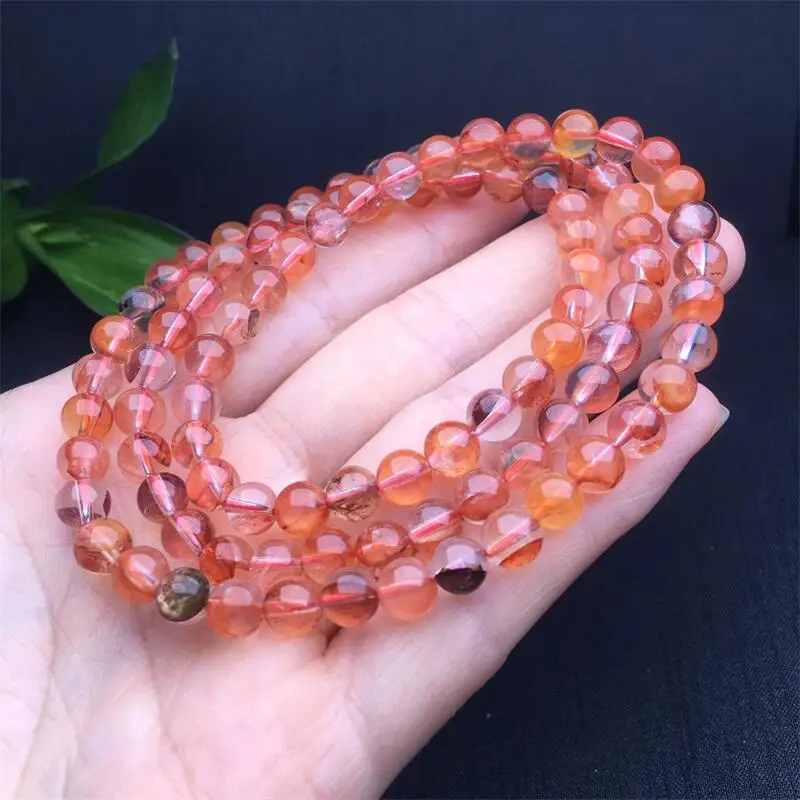 6MM Natural Red Fire Quartz Hematoid Triple Circle Bracelet Women Healing Gemstone Crystal Strand Bangles Jewelry Christmas Gift