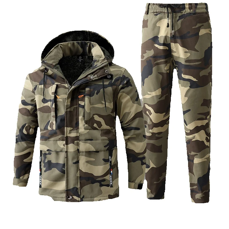 Keep Warm Winter Men'S Camouflage Velvet Coat Suit Outdoor Hik Mountaineering Camp Adventure Combat Hunting Cold Storage Jacket