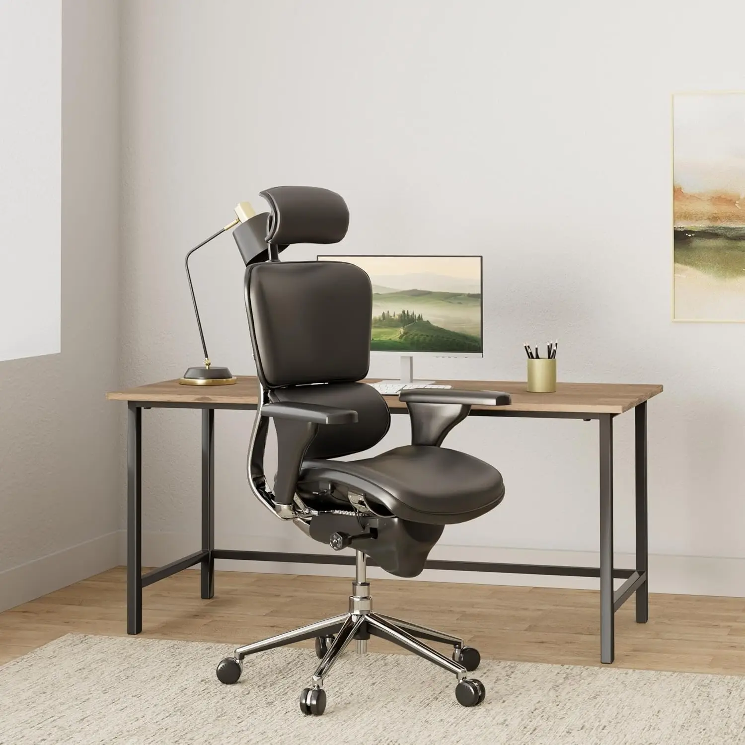 Executive High Back Leather Swivel Chair Office Chair with Tilt Tension Control Tilt Lock Back Angle Height Synchro Tilt