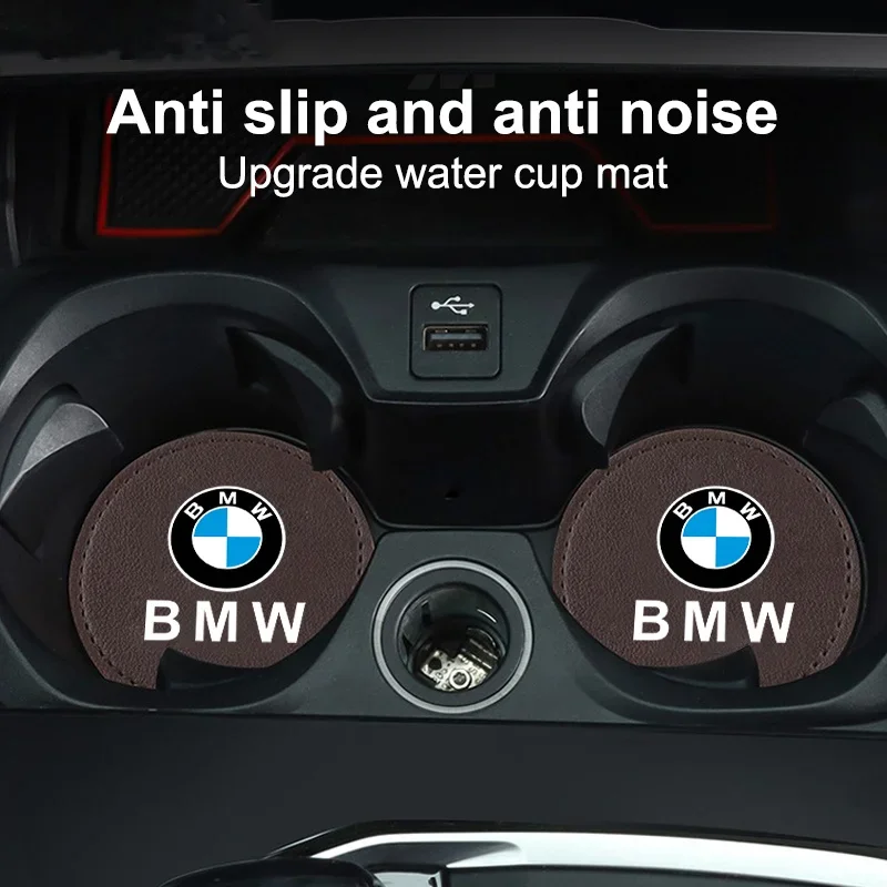 2Pcs Leather Car Coaster Water Cup Bottle Holder Anti-slip Pad Mat For BMW M F20 F40 F22 F30 E90 F32 F10 F06 F07 F46 M3 M4 M5