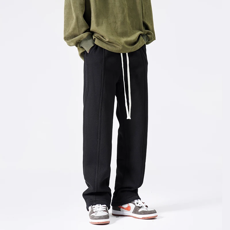 

Мужские зимние утепленные спортивные брюки прямого кроя, повседневные свободные широкие брюки в стиле ретро, американский уличный стиль