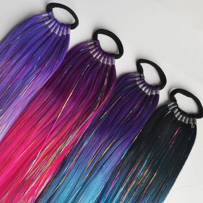 Purple Red Pink Tinsel Ponytail Extension with Elastic Hair Tie Synthetic Braiding Hair For Kids Girls Crazy Hair Day Brave Hair - Image 5