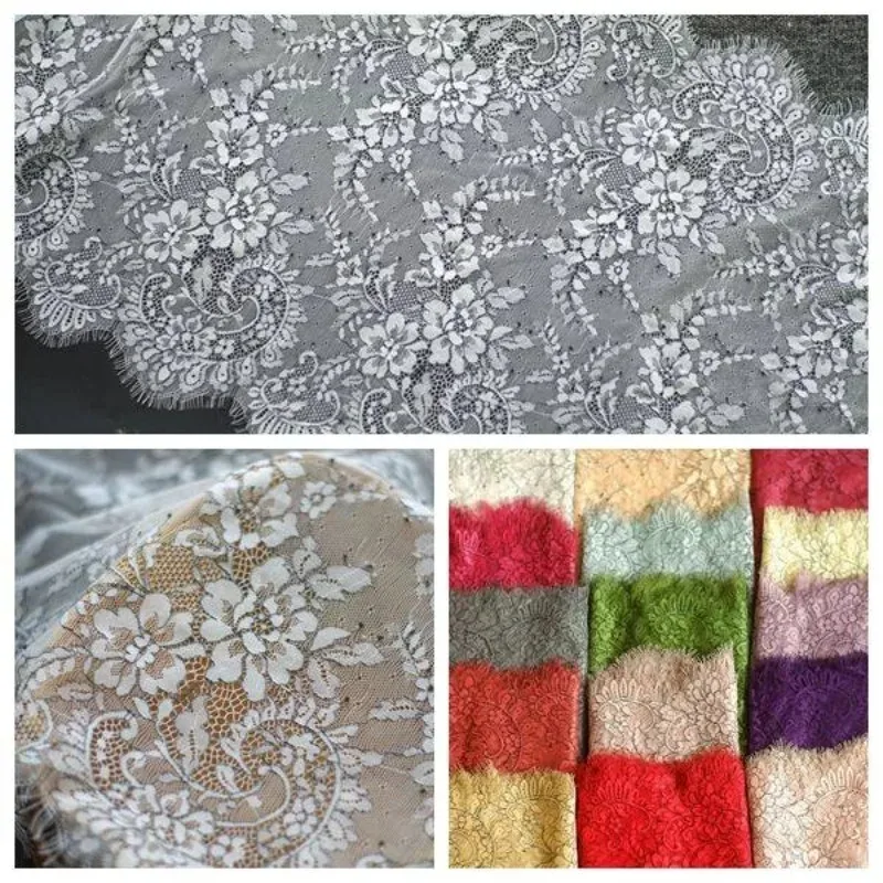 

3M X 45cm， High Quality Two-color Embroidered Eyelashes, Lace Decal Fabric, High-end Wedding Dress Fabric,Decorative Accessories