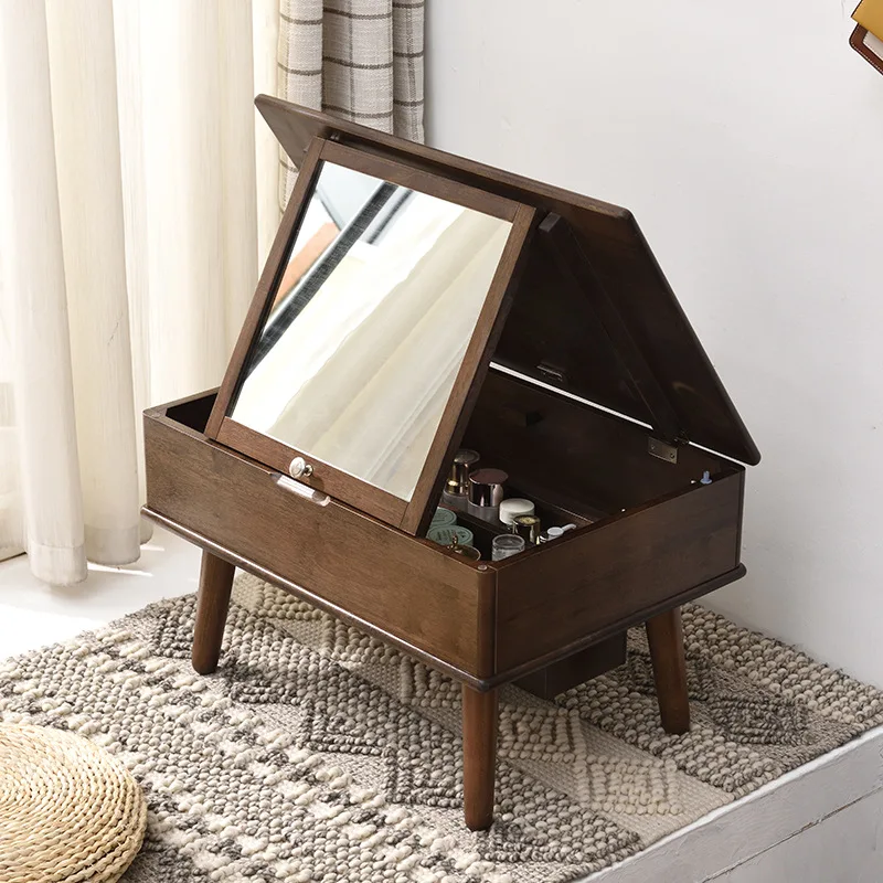 Commode de chambre à coucher pour femme, miroir en bois marron, meubles de maquillage modernes, salon de beauté