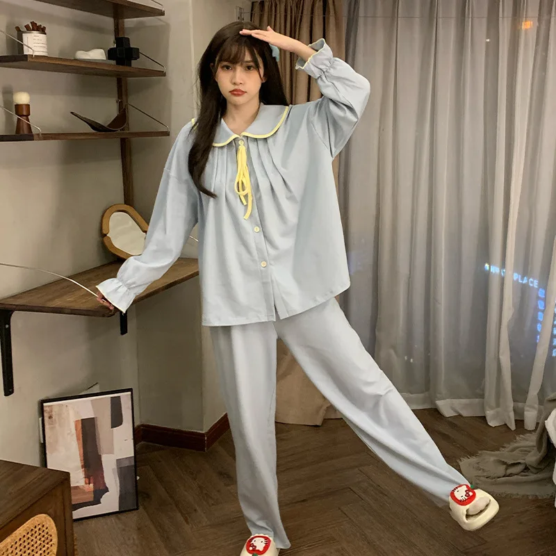 

Женский пижамный комплект: модная домашняя одежда для весны и осени, пижама с длинными рукавами, брюки и кардиган, милый дизайн.