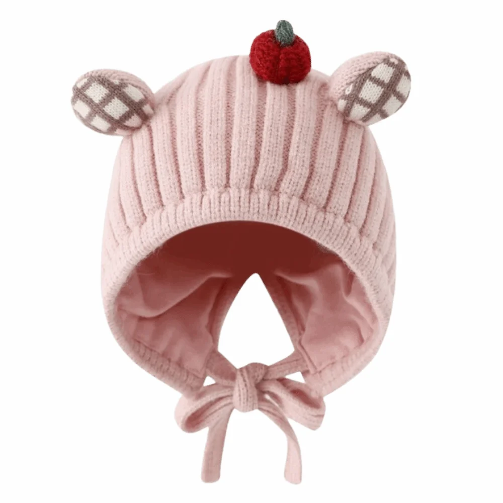 

Cute Winter Baby Crochet Hat Breathable 5-24 Months Toddler's Plush Knitted Hat Solid Color Windproof Kids Ear Protection Hat