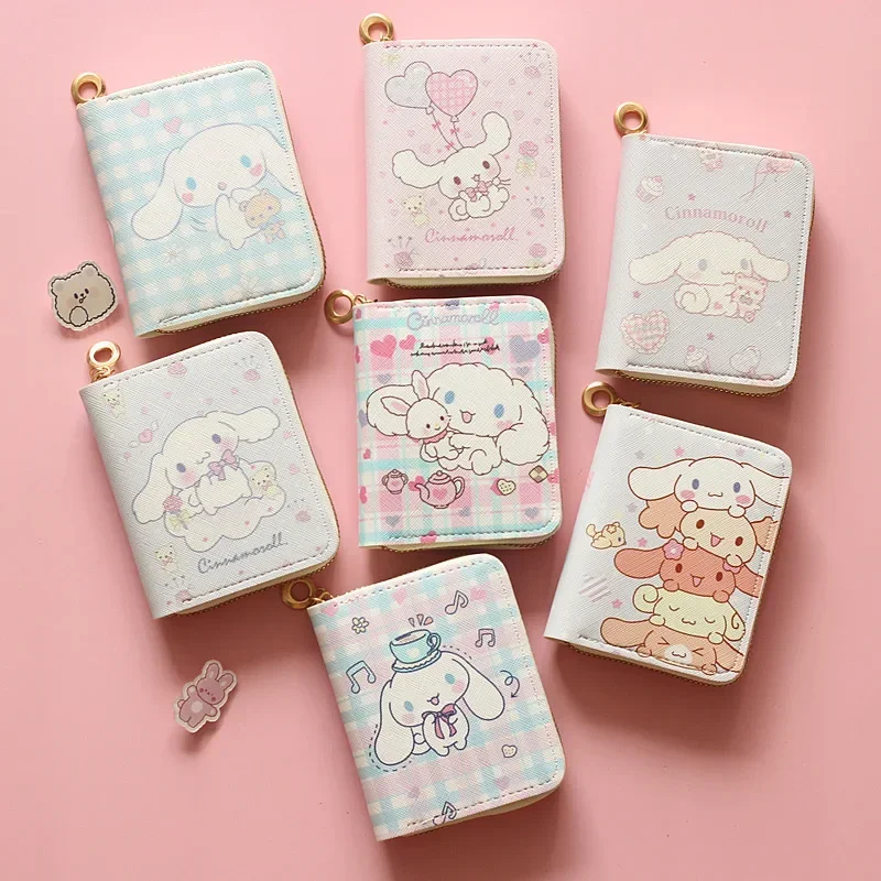 Olá kitty kawaii moedas bolsas sanrio minha melodia kuromi cinnnamoroll pudim bonito carteira chaveiro sacos titular do cartão bolsa de embreagem