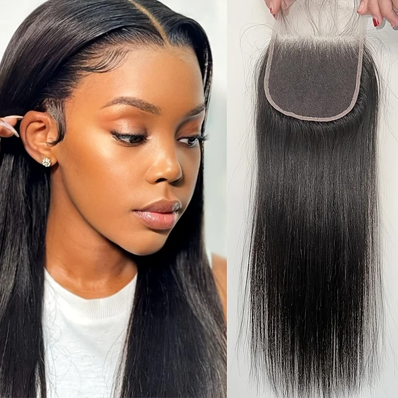 

4x4 Lace Closure Human Hair Free Part Straight 4x4 Transparent Lace Closure Brazilian Virgin Hair Natural Color for Black Women