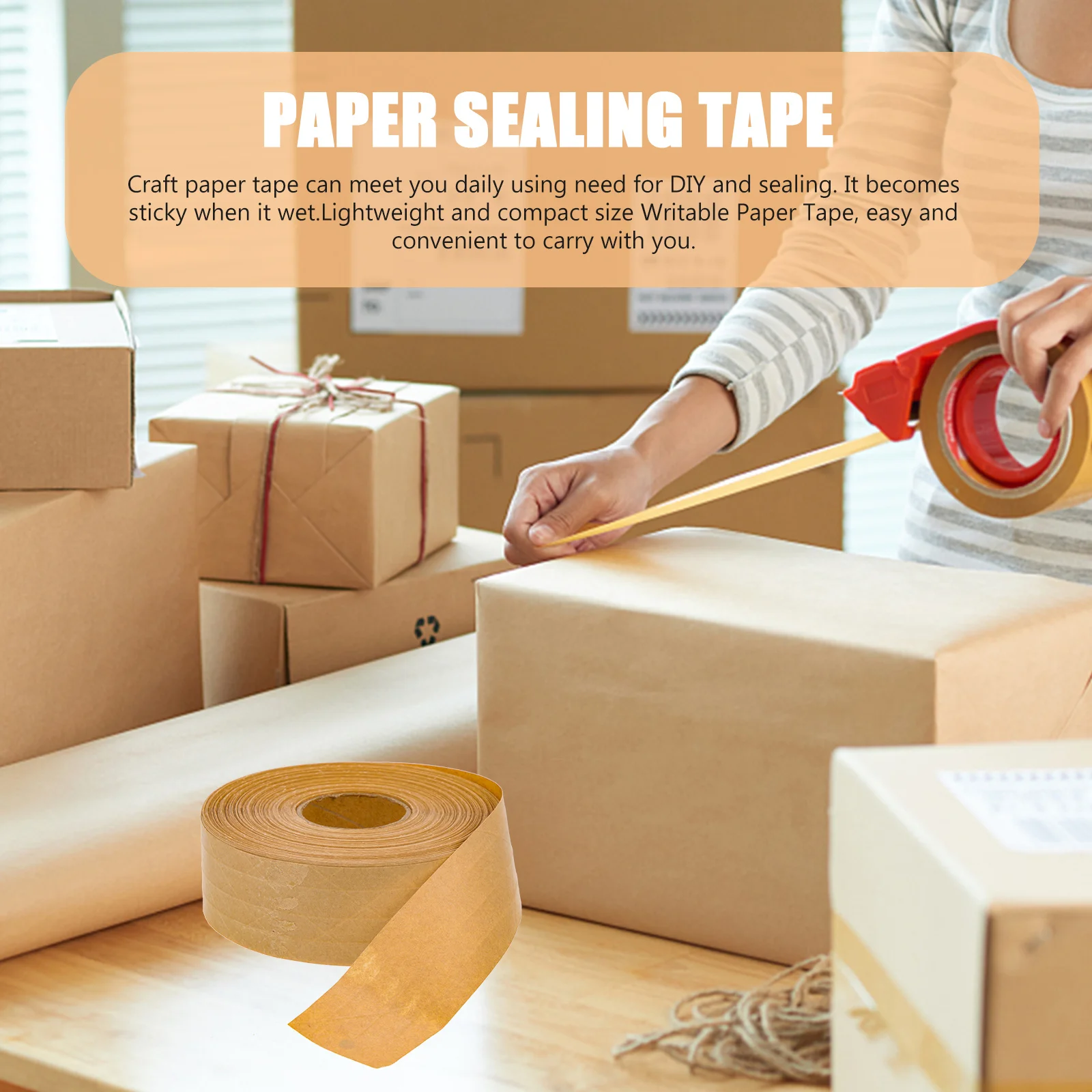 1 Roll Brown Paper Packing Writable Craft Sealing Tape For Diy Photo Frame Box Packaging Multi-Function Flatback Carton Tape