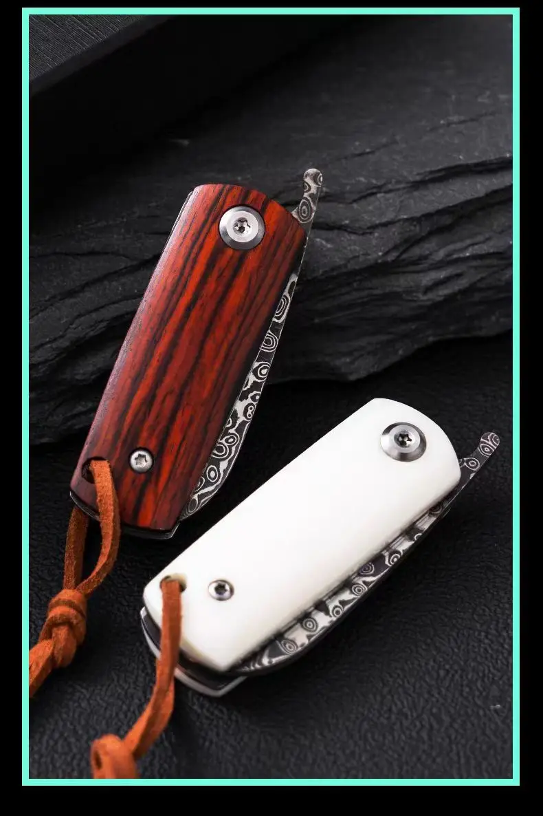 Xiaopangdun Damascus Steel Knife Mini Outdoor Handmade Folding Knife Collection Knife Express Knife Survival Folding Knife