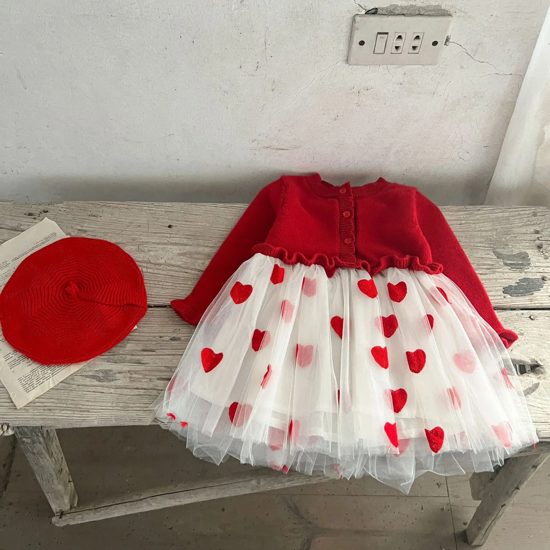 Korean Version of Girl Baby Spring and Autumn Pure Cotton Woolen Mesh Dress Baby Versatile Soft Foreign Style Skirt