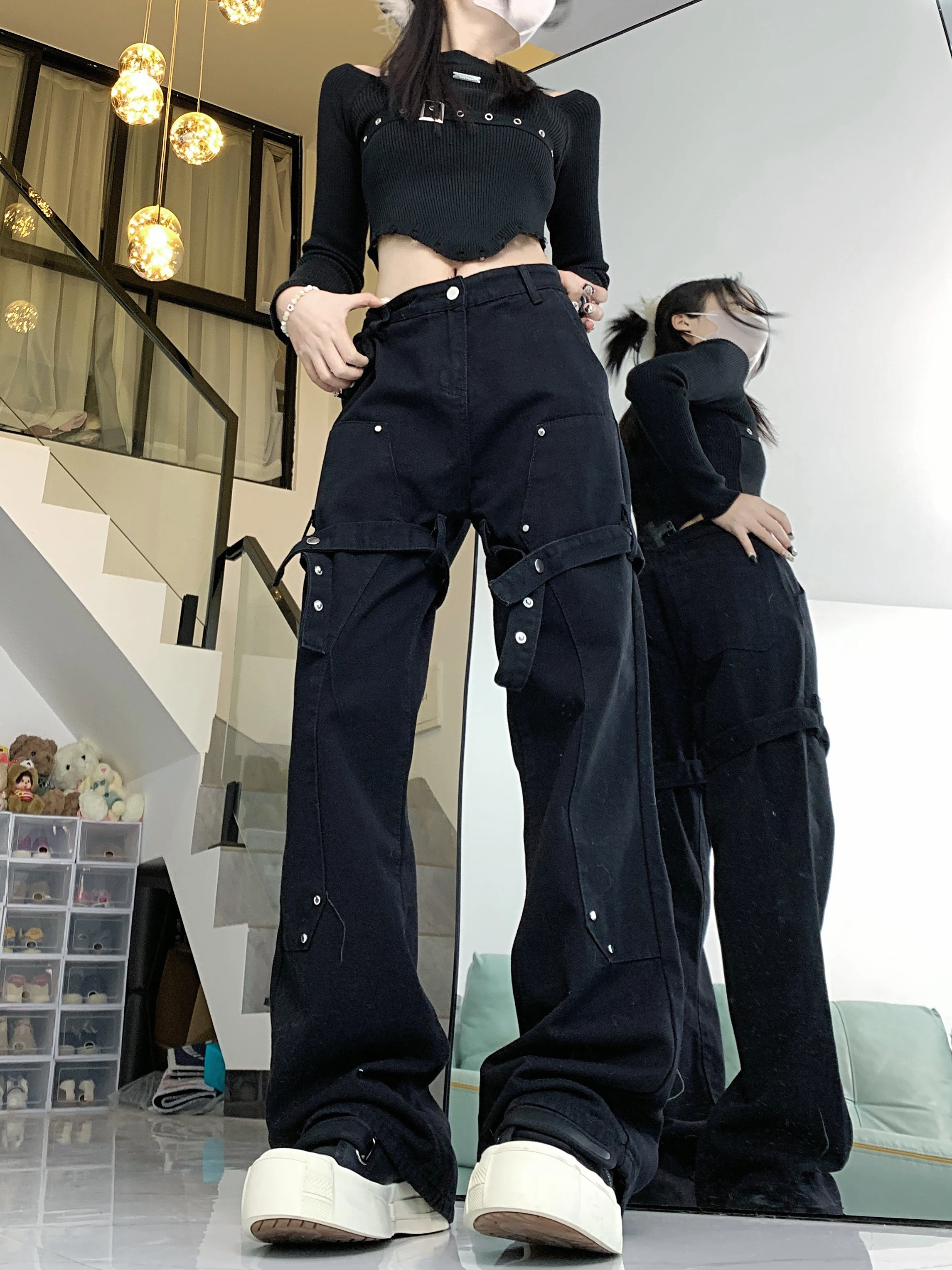 WCFCX STUDIO Streetwear High Waist Wide Leg Jeans Baggy Denim Pants New Fashion Woman Solid Color Chic Hiphop Jeans