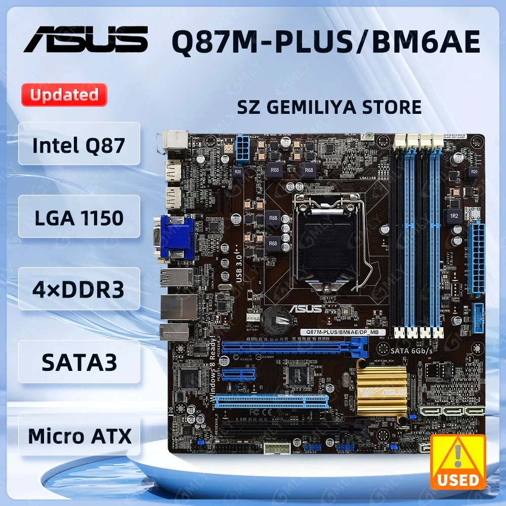 

ASUS Q87M-PLUS Motherboard Q87M-PLUS/BM6AE/DP_MB Intel Q87 LGA 1150 DDR4 16GB support i7-4770 i5-4590 i5-4670 i3-4360 i3-4130