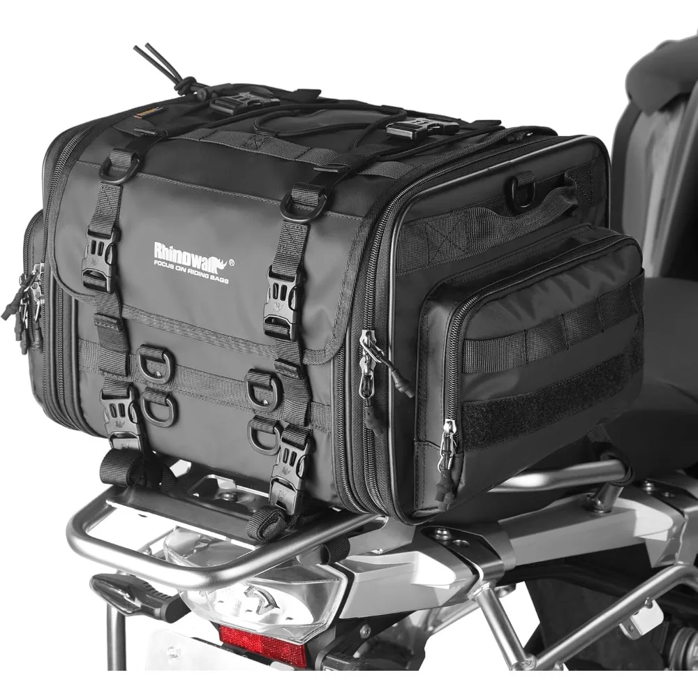 

motorcycle tail bag expandable motorcycle travel luggage 80l waterproof all weather/trunk/rack bag with sissy bar straps-black