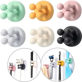 Crochet en Silicone sans poinçon, pour salle de bain, support de rasoir, crochet de rangement, étagère murale pour rasoir, porte-brosse à dents, Organization, 6/1 pièces