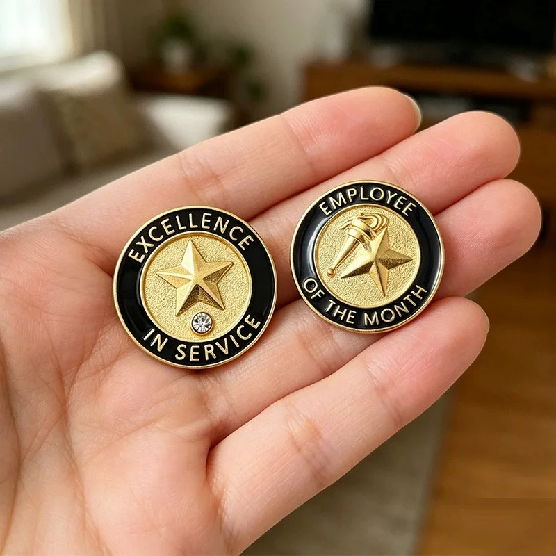 Excellence in Service Appreciation Brooches for Award Employees Staff Team Gift Employee of The Month Enamel Pins