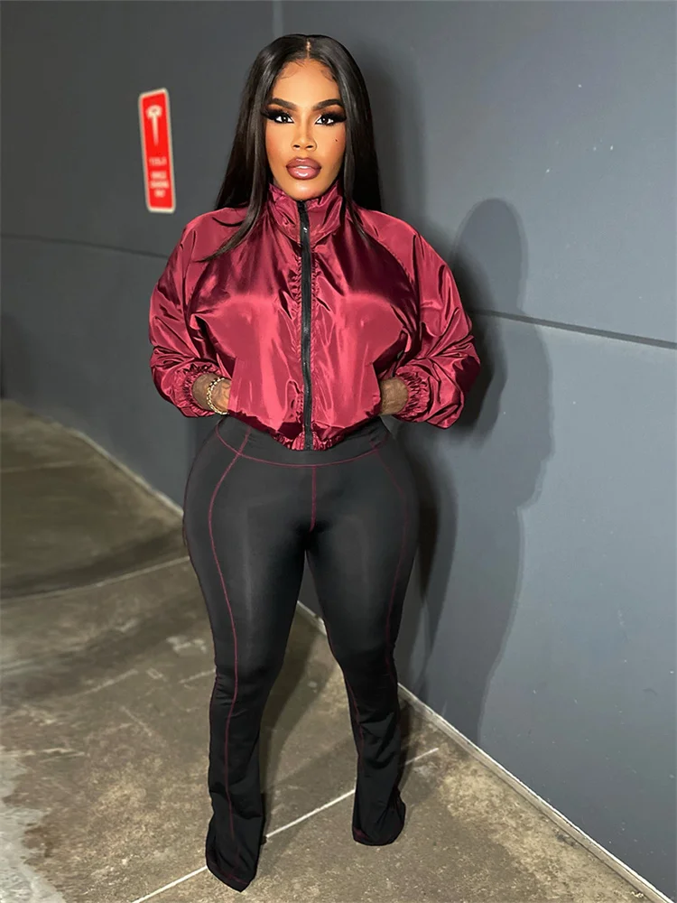 Cutenew Sporty Women Trend Tracksuits 2-Piece Set Zip Jacket+Stripe Patchwork Stretch Pants Matching Simple Casual Silky Outfits