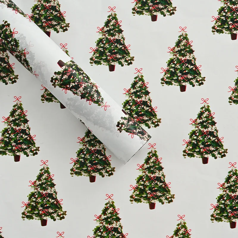 

New Year Craft Paper Decorative Christmas Tree Bowknot Print Paper Christmas Tissue Paper Colorful For Gift Box Party Decoration