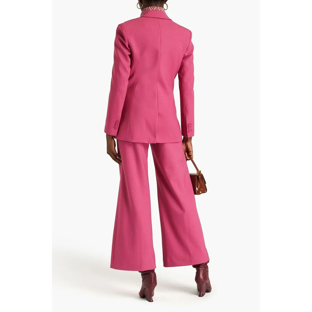 Chic Rose Red Double Breasted Peaked Lapel Two Pieces(Blazer+Trousers) Formal Evening Office Lady Party Customized Set