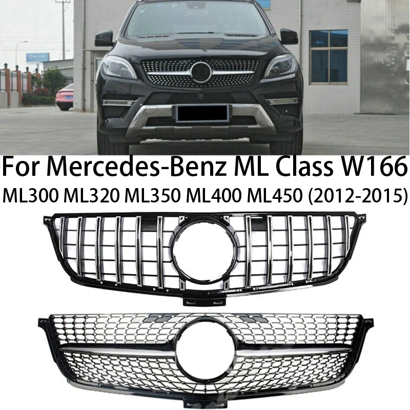 For Mercedes-Benz 2012-2015 ML Class W166 ML300 ML320 ML350 ML400 ML450 Front Kidney Grille Hood Front Bumper GT/Diamond Style