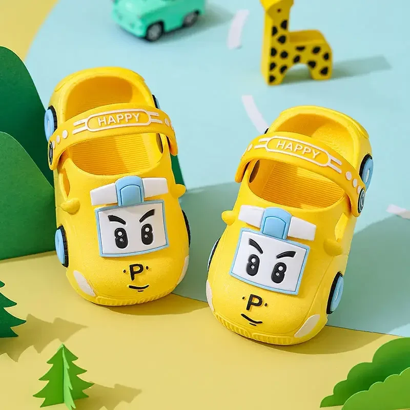 Summer New Children Hollow Sandals Baby Cute Cartoon Car Home Slippers Boys Breathable Anti-slip Beach Shoes Girls Soft Shoes