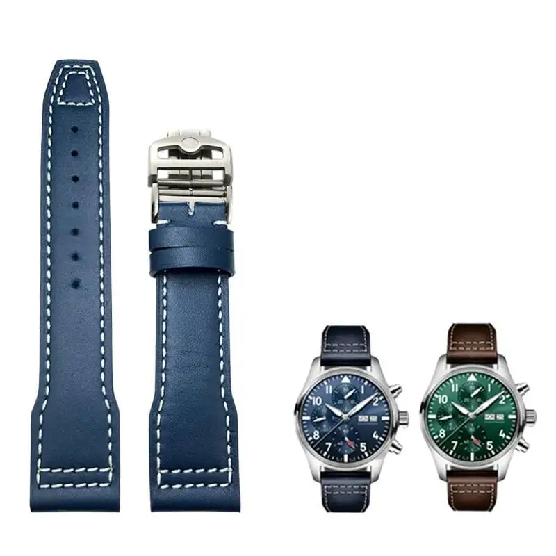 Soft Genuine Leather Strap for IWC Pilot/Portugieser/Portofino/Mark XVIII IW377714 | 20-22mm Dark Blue Watch Band ​​Waterproof