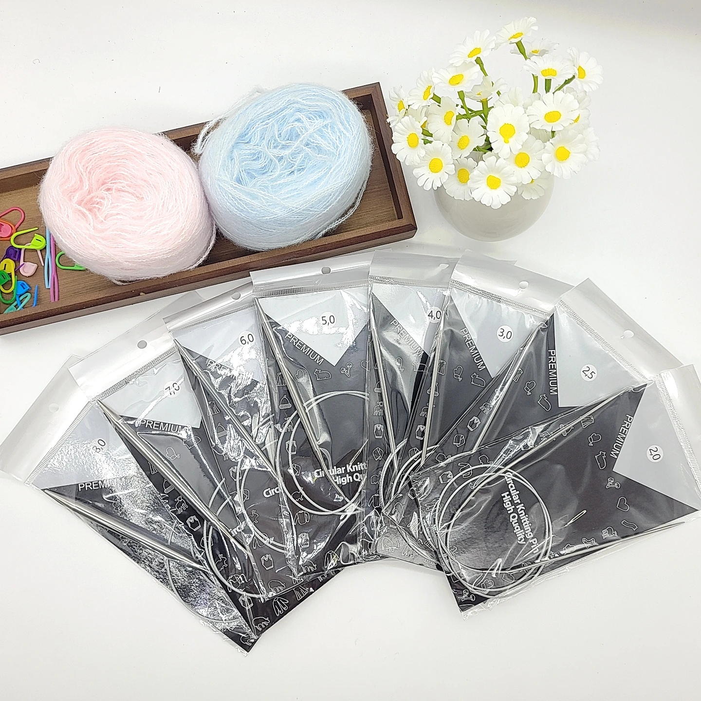 Stainless Steel Circular Knitting Needle Set, Including 2/2.5/3/4/5/6/7/8mm, Thick Loop Tools for Knitting Sweaters, Scarves, Hats, Gloves, Socks, Etc., DIY Crafts, Mother's Day Gift - 8 Pieces view 2