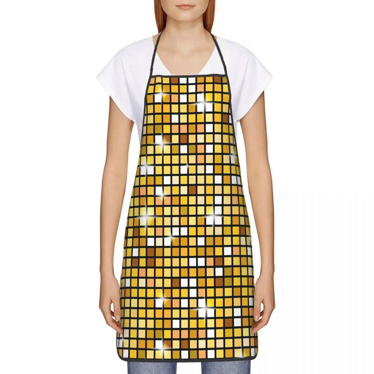 Unisex Gold Disco Ball Glitter Apron Kitchen Chef Cooking Baking Bib Women Men Tablier Cuisine for Gardening