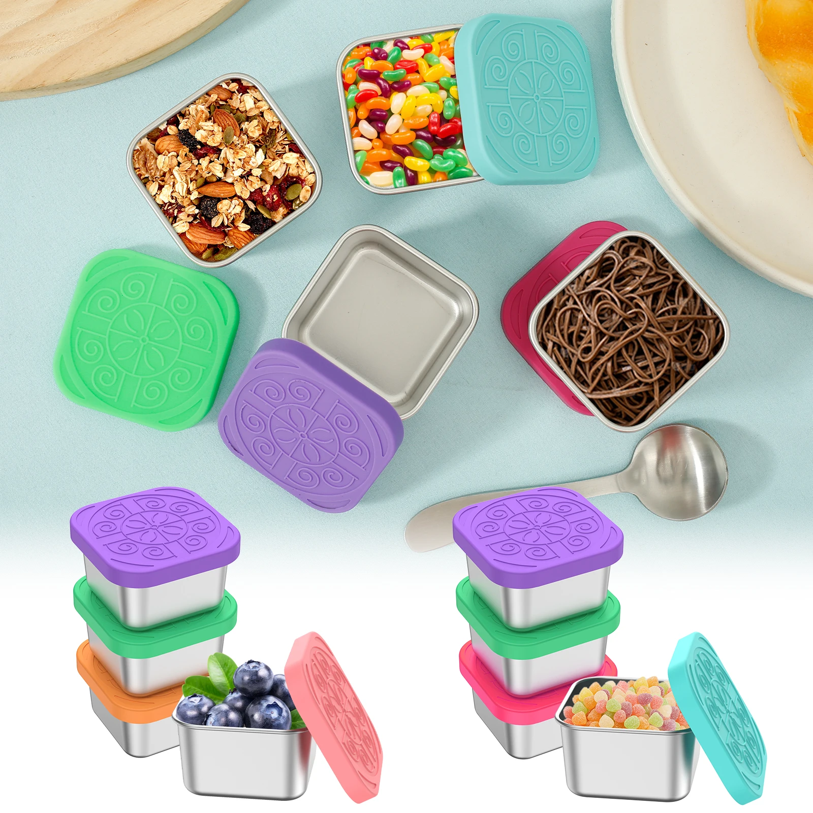 4 Stück 6 Unzen Snack behälter Edelstahl Snack behälter Saucen box mit Silikon deckel auslaufs icherer stapelbarer Lebensmittel vorrats behälter