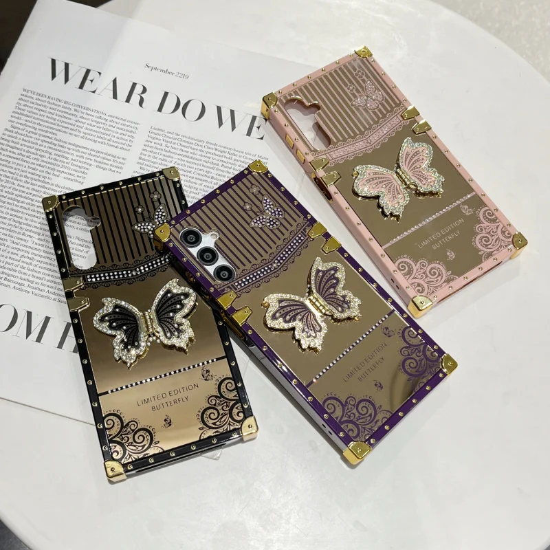 

Square electroplated anti-drop phone case for women, SamsungA15/Metal bracket phone case SamsungA16/Butterfly pattern phone case