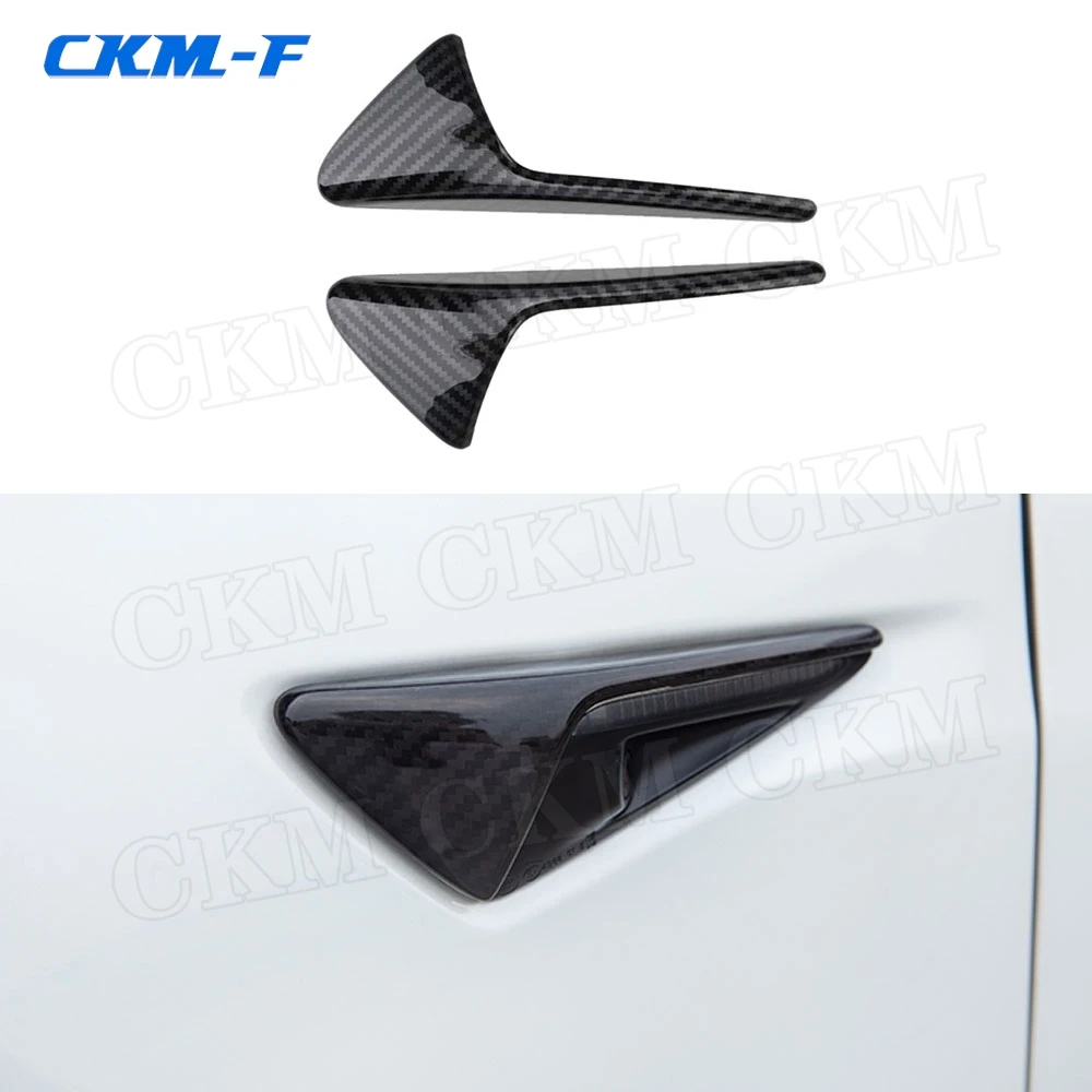 

Carbon Fiber Front Fender Door Emblem Badge Stickers Garnish Strips Trim For Tesla Model 3 S X 2013-2019 Side Winglet