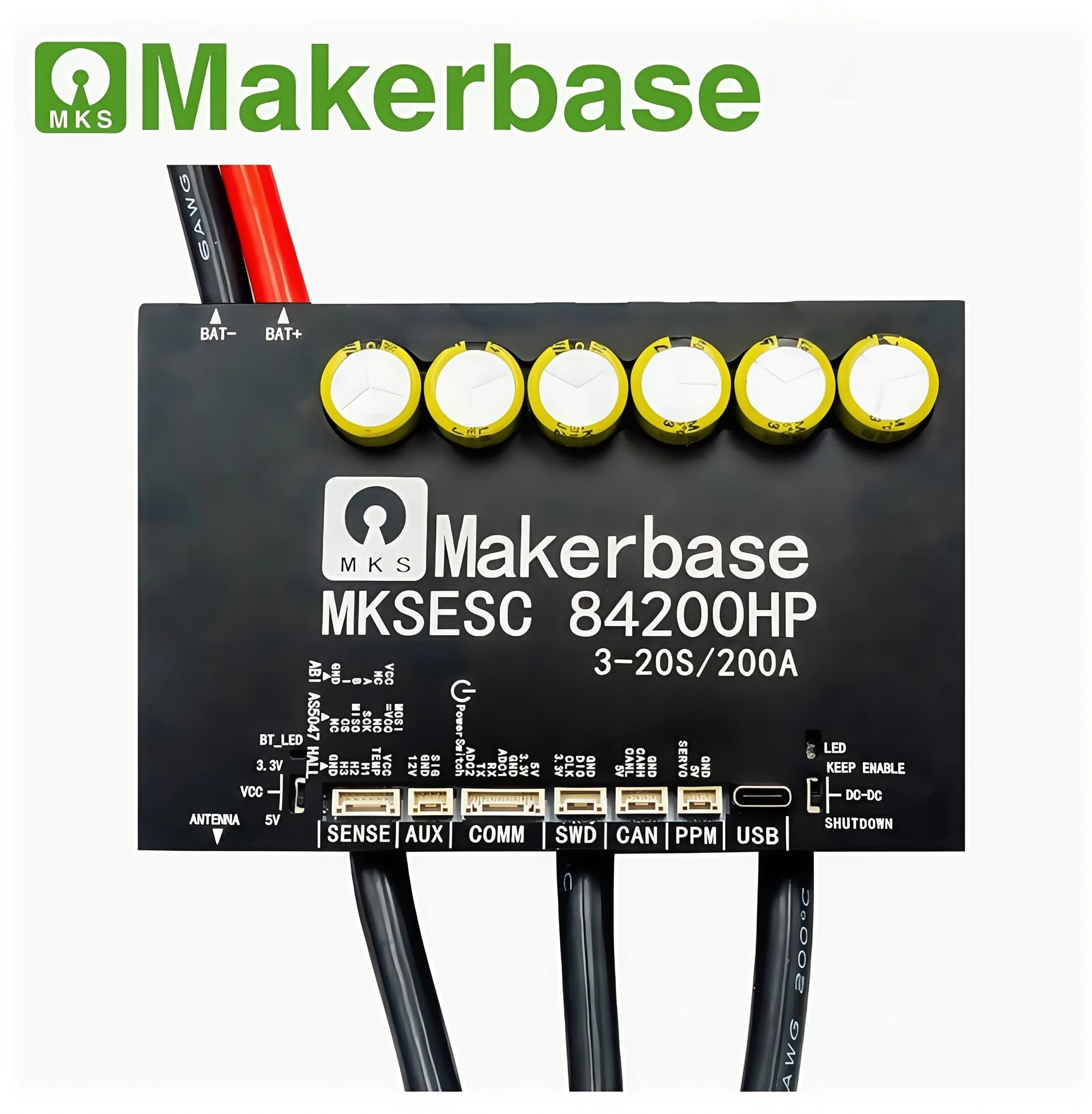 

Makerbase MKSESC 84200HP контроллер электромобиля 84 В 200 А сильноточный Benjamin ESC аксессуары для горного велосипеда и скейтборда