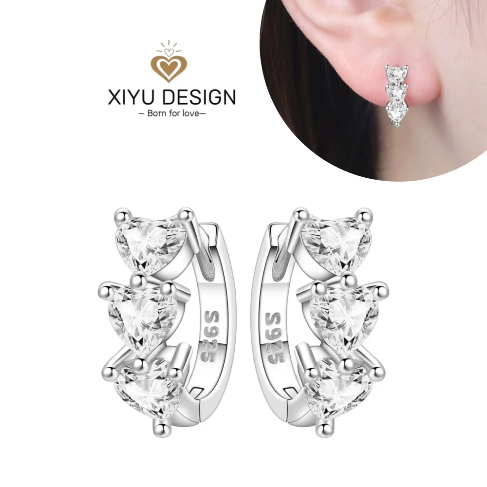 

925 Sterling Silver Classic Infinite Love Shining Heart Shaped Zircon Charm Earrings Women Wedding Valentine's Day Birthday Gift