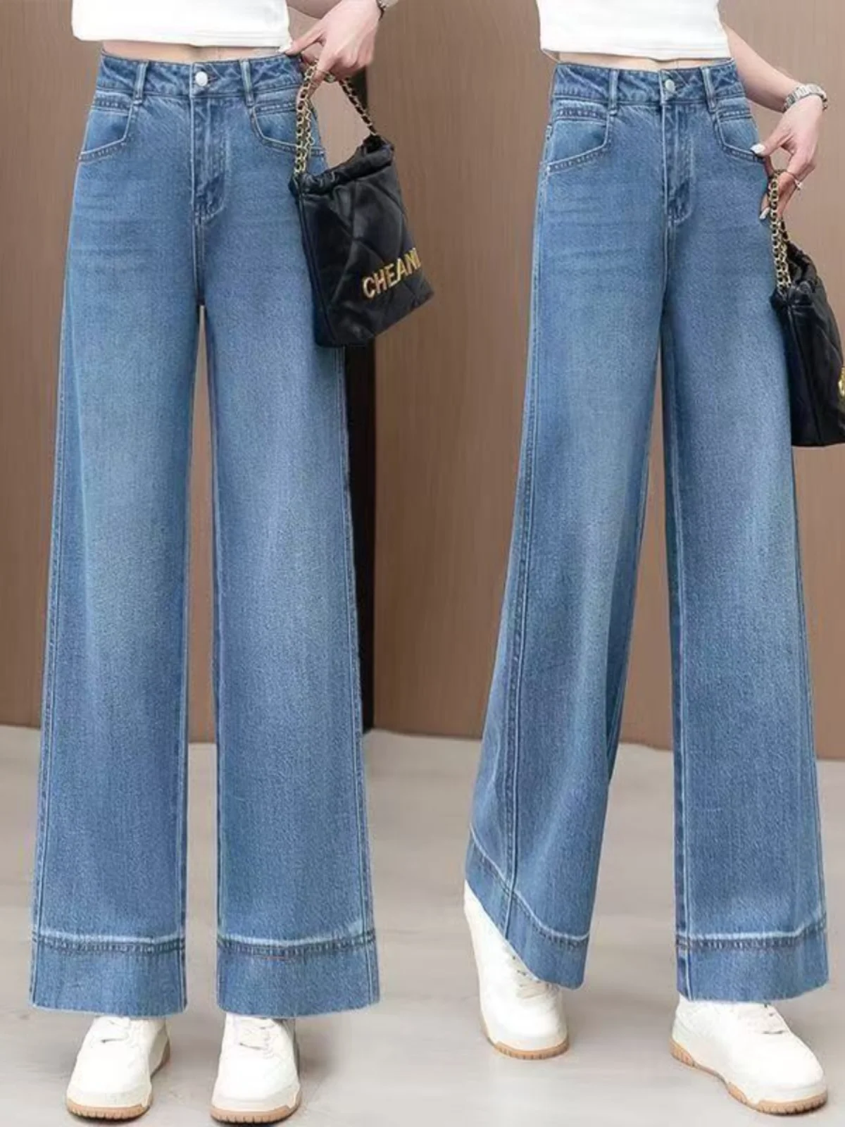 

Женские летние джинсы с высокой талией, прямые, укороченные, эластичные, свободные, струящиеся, повседневные брюки с эффектом похудения, широкие джинсовые штаны-скинни