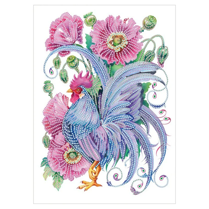 

DIY 5D Diamond Art Painting By Number Kit, Painted Chicken Special Shaped Rhinestone Diamond DIY Painting Wall Decor