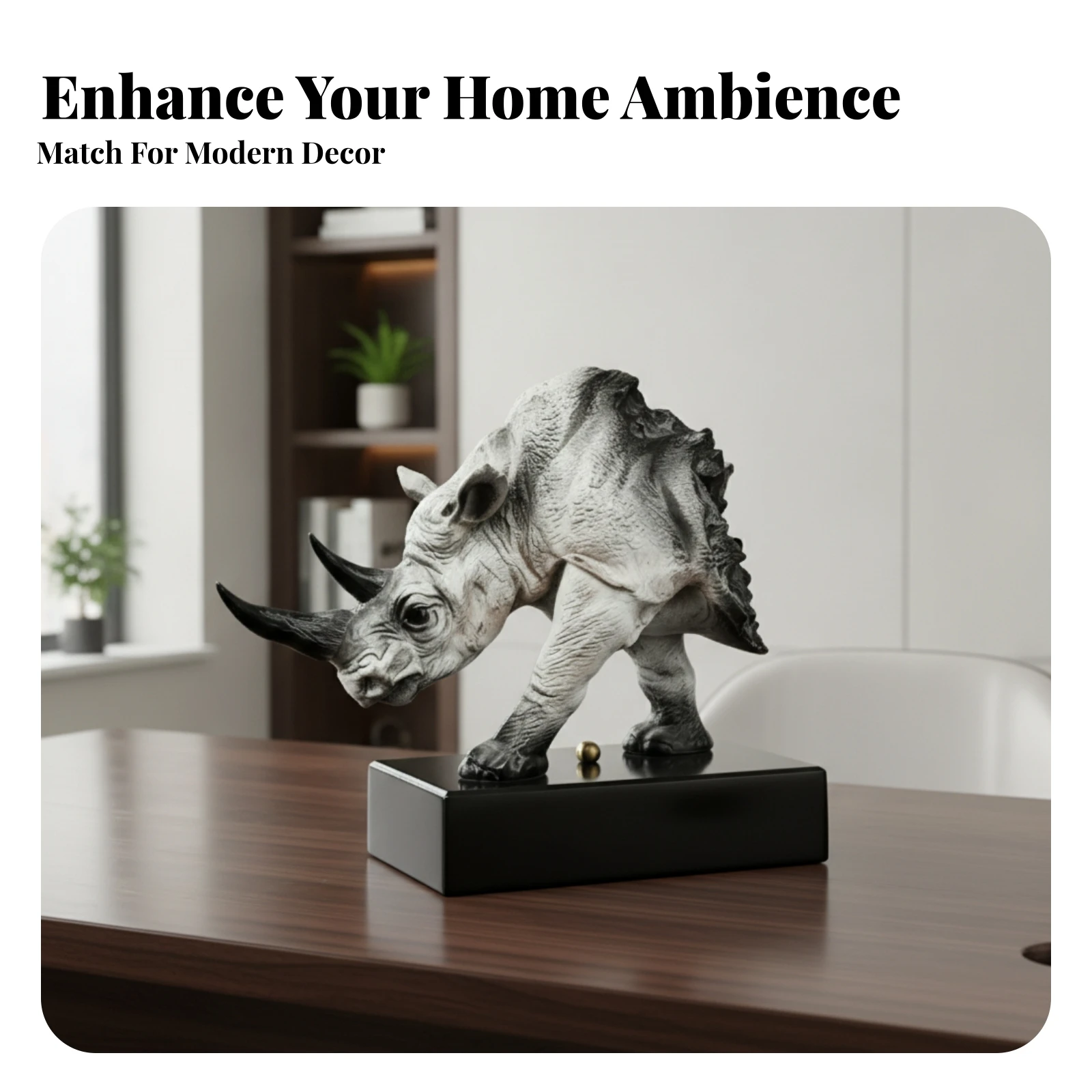 Resin Rhino Ornament Realistic Decorative Rhino Statue Rhinoceros Sculpture Gold Accent Home Decor Collectible