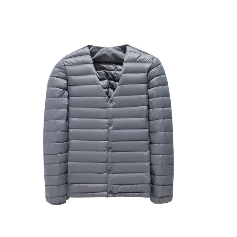 Luxury Down Jackets Autumn Winter Men White Duck Down Coat O-neck V-neck Warm Windproof Jacket Black Grey Blue Single-breasted