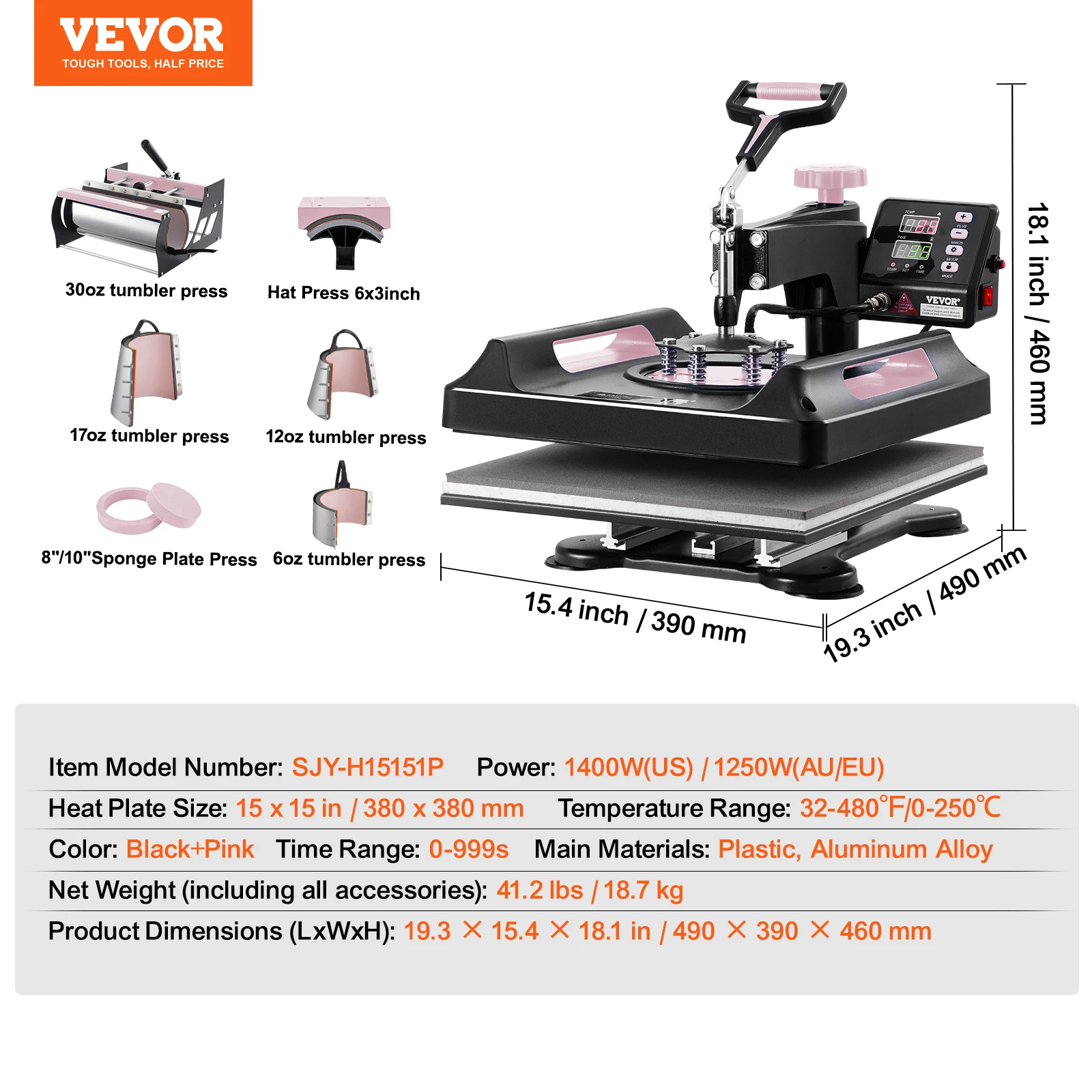 SucceBuy Heat Press Machine Wärmeübertragungsmaschine 30oz Tumbler Press 360 °   Swing Away Digital T-Shirt drückt Teflon-Beschichtung 3