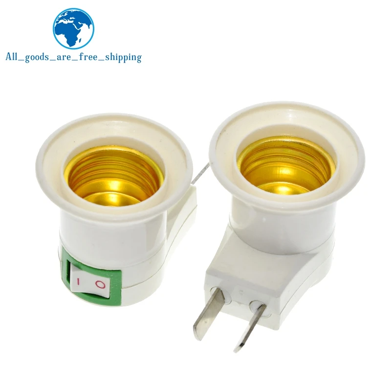 TZT 1PCS Hot Sell Practical White E27 LED Light Socket To US Plug Holder Adapter Converter ON/OFF For Bulb Lamp