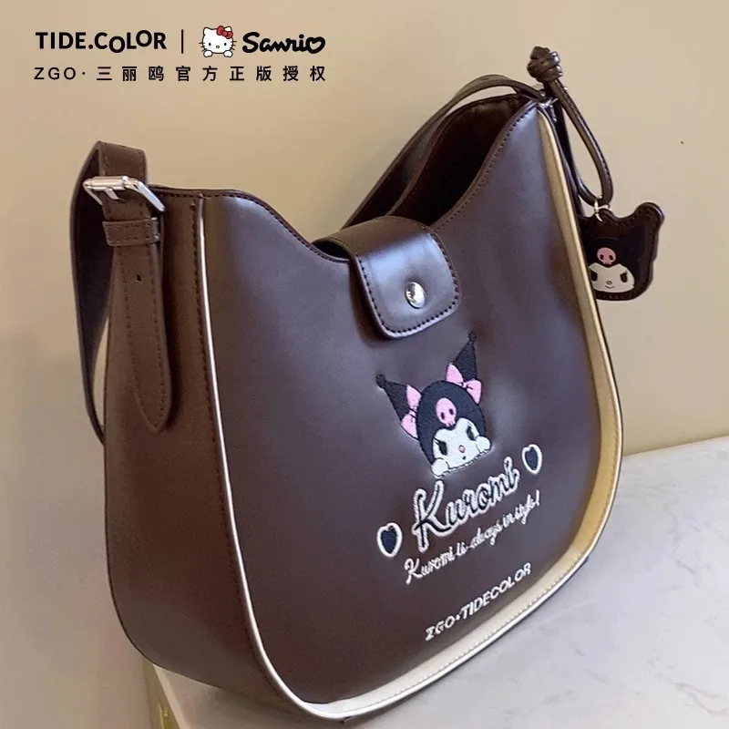 

2023 Sanrio New Kawaii Kuromi Shoulder Bag Original Embroidery Style Cute Women's Handbag Pu Series Girl's Birthday Gift