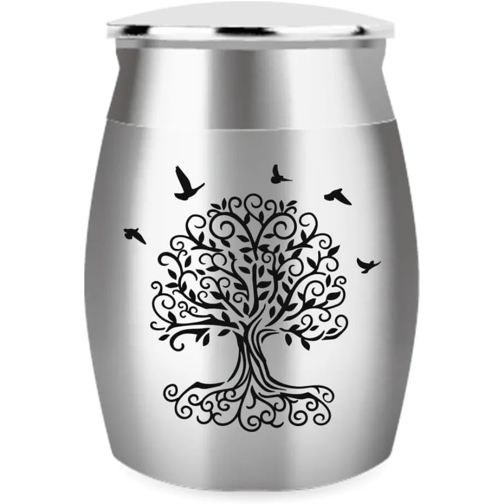 1Pc 1.57 Inch Mini Stainless Steel Cremation Urn Small Urn for Human or Pet Ashes Tree of Life Cremation Keepsake Urns Memorial