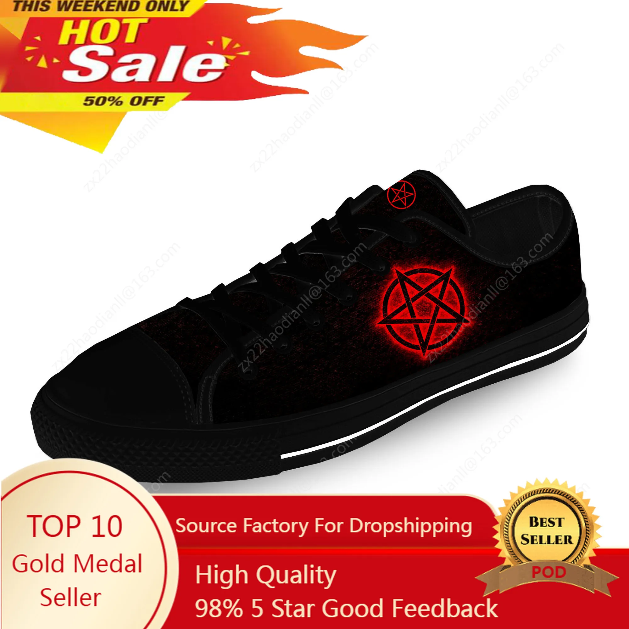 Pentagram Gothic Demon Satanic Canvas Shoes para Homens e Mulheres, 3D Print, Low Top, Lightweight Breathable Sneakers, Satanic, Hot