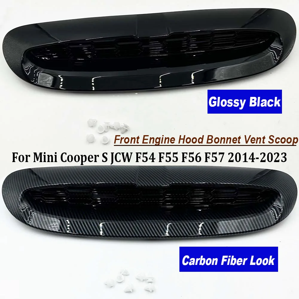 Front Engine Hood Bonnet Vent Scoop For Mini Cooper S JCW F54 F55 F56 F57 Glossy Black / Carbon Fiber Look Air Outlet Cover Trim