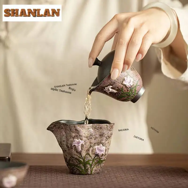 100ml Hand Painted Greenish Lily Flower Gaiwan Ancient Tea Tureen Tea Bowl With Lid Kit Tea Maker Cover Bowl Tea Ceremony Gift