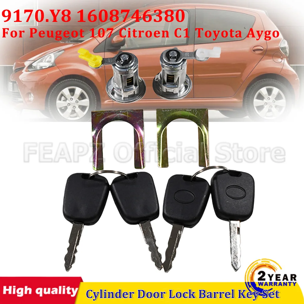 Front Left Right Cylinder Door Lock Barrel With Key 9170.Y8 1608746380 For Citroen C1 Peugeot 107 Toyota Aygo Car Accessories