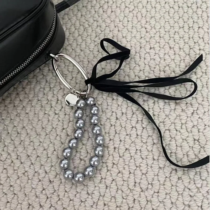 Elegant Pearls Ribbon Bowknot Bag Hanging Decoration Mobile Phone Keychain Luxury Retro Beads Key Rings Jewelry Girl Accessories