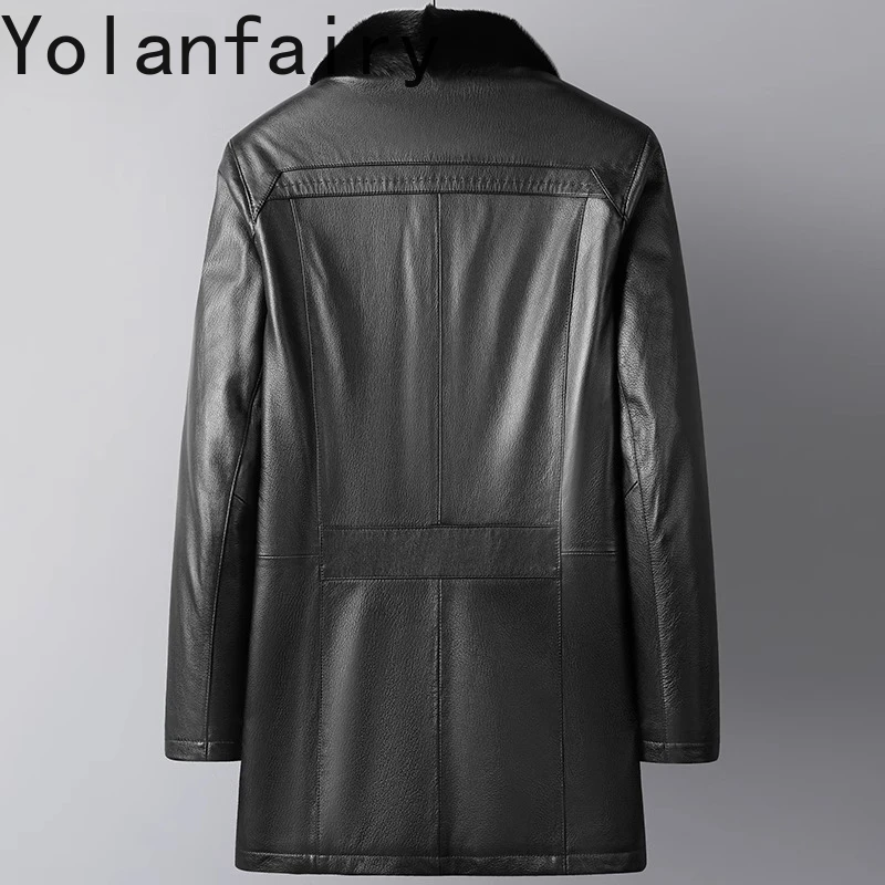 YOLANFAIRY Real Goat Skin Genuine Leather Jacket Man Winter Mid-length Luxury Mink Fur Liner Warm Fur Coat Mens Jackets chaqueta