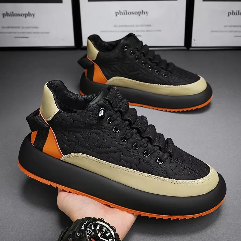 

Новинка Весна 2023, модные спортивные повседневные Черные туфли в Корейском стиле для мужчин, универсальные модные туфли на толстой подошве